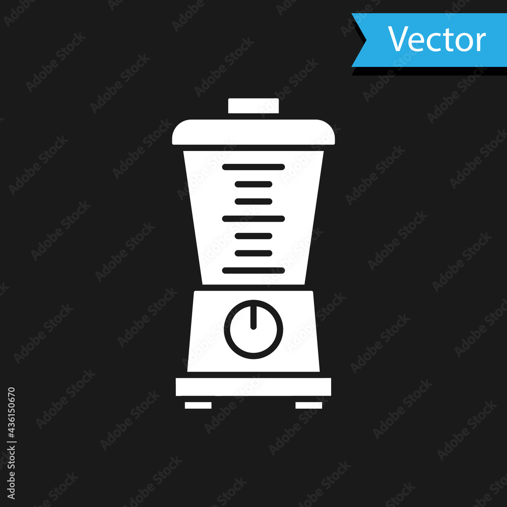 White Blender icon isolated on black background. Kitchen electric stationary blender with bowl. Cooking smoothies, cocktail or juice. Vector White Blender icon isolated on black background. Kitchen electric stationary blender with bowl. Cooking smoothies, cocktail or juice. Vector