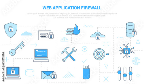 waf web application firewall concept with icon set template banner with modern blue color style