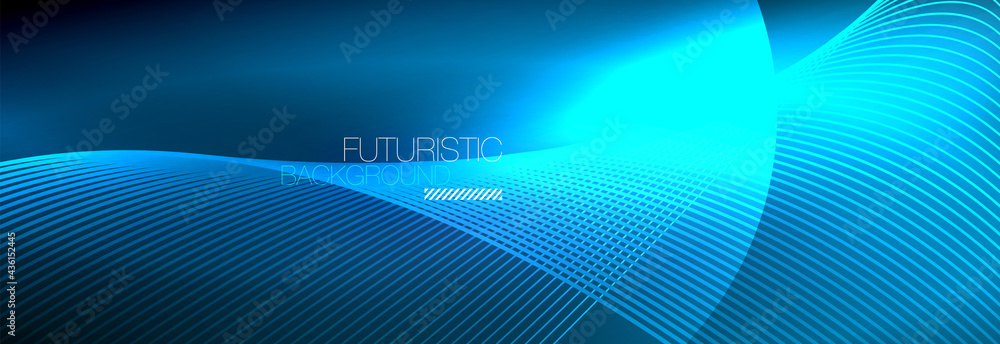 Abstract neon glowing light in the dark with waves. Shiny magic energy and motion concept, vector abstract wallpaper background Abstract neon glowing light in the dark with waves. Shiny magic energy and motion concept, vector abstract wallpaper background