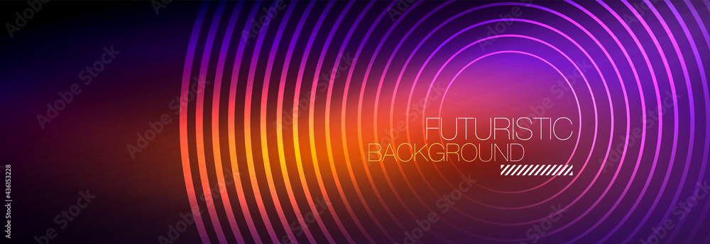 Dark abstract background with glowing neon circles. Trendy layout template for business or technology presentation, internet poster or web brochure cover, wallpaper Dark abstract background with glowing neon circles. Trendy layout template for business or technology presentation, internet poster or web brochure cover, wallpaper