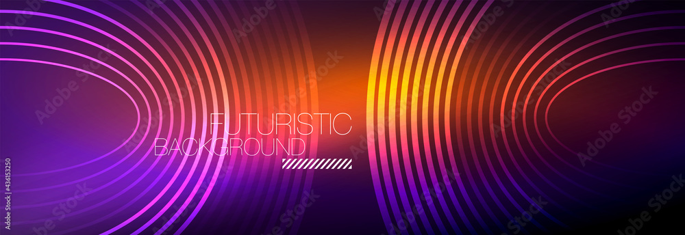 Dark abstract background with glowing neon circles. Trendy layout template for business or technology presentation, internet poster or web brochure cover, wallpaper Dark abstract background with glowing neon circles. Trendy layout template for business or technology presentation, internet poster or web brochure cover, wallpaper