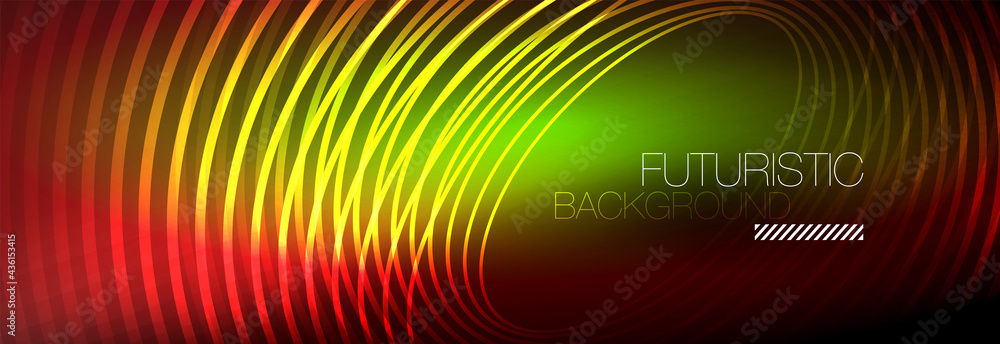 Dark abstract background with glowing neon circles. Trendy layout template for business or technology presentation, internet poster or web brochure cover, wallpaper Dark abstract background with glowing neon circles. Trendy layout template for business or technology presentation, internet poster or web brochure cover, wallpaper