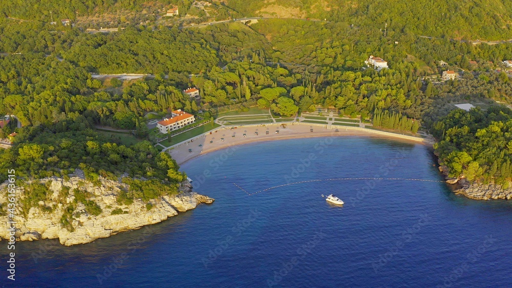Village and beach Milocer. King and Queen Beaches. View from above. Aerial photography. Budva. Montenegro Village and beach Milocer. King and Queen Beaches. View from above. Aerial photography. Budva. Montenegro