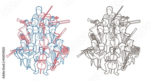 Group of Musician Orchestra Instrument Cartoon Graphic Vector