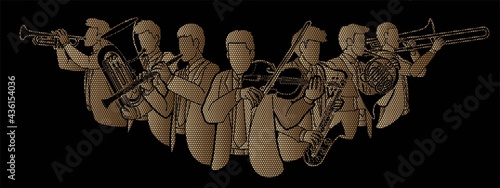 Group of Musician Orchestra Instrument Cartoon Graphic Vector