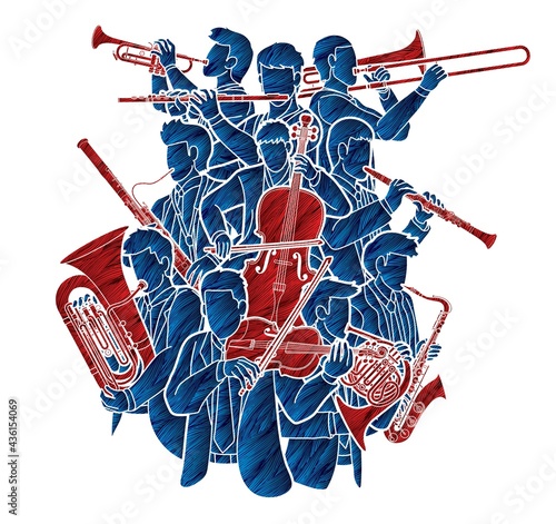 Group of Musician Orchestra Instrument Cartoon Graphic Vector