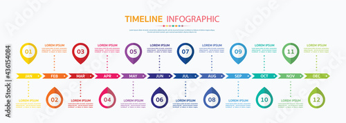 Timeline for 12 months with arrow, Infographic template for business.
