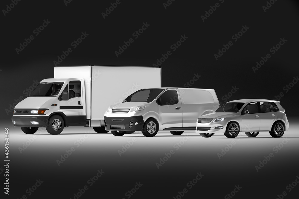 Mockup view of a Series of Vehicles - 3d rendering Mockup view of a Series of Vehicles - 3d rendering