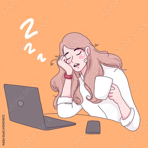 lazy day with sleepless girl illustration