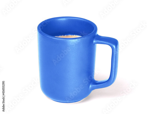 Blue coffee mug with espresso isolated