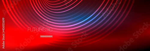 Dark abstract background with glowing neon circles. Trendy layout template for business or technology presentation, internet poster or web brochure cover, wallpaper