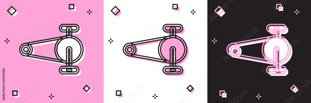 Set Bicycle chain with cogwheels icon isolated on pink and white, black background. Bike chain sprocket transmission. Vector Set Bicycle chain with cogwheels icon isolated on pink and white, black background. Bike chain sprocket transmission. Vector