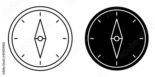 compass icon with arrow and scale. Travel, device for determining location and direction of tourist. Simple black and white vector