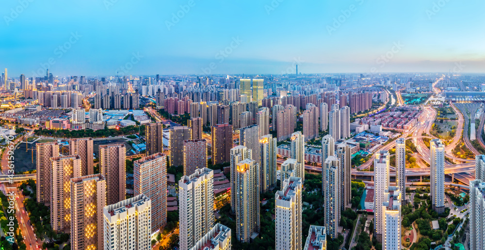 Obraz premium Aerial photography of skyline night scene of Tianjin urban architectural landscape