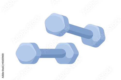 Dumbbells for sports exercises with free weights. Dumbells for home and gym workout. Athletic equipment for strength training. Colored flat vector illustration isolated on white background