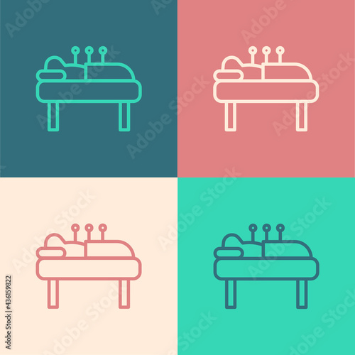 Pop art line Acupuncture therapy icon isolated on color background. Chinese medicine. Holistic pain management treatments. Vector