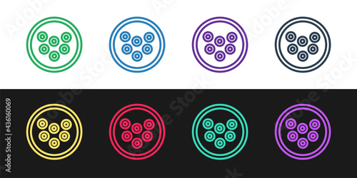 Set line Caviar on a plate icon isolated on black and white background. Vector.