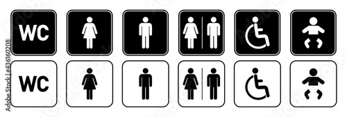 Set of toilet icons. Design for web and mobile app. Male and female restroom.