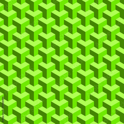 Vector seamless repeat pattern. Abstract modern style textured background illustrate by repeating connection and overlap pattern of geometric shape in green color vintage tone with shade and shadow.