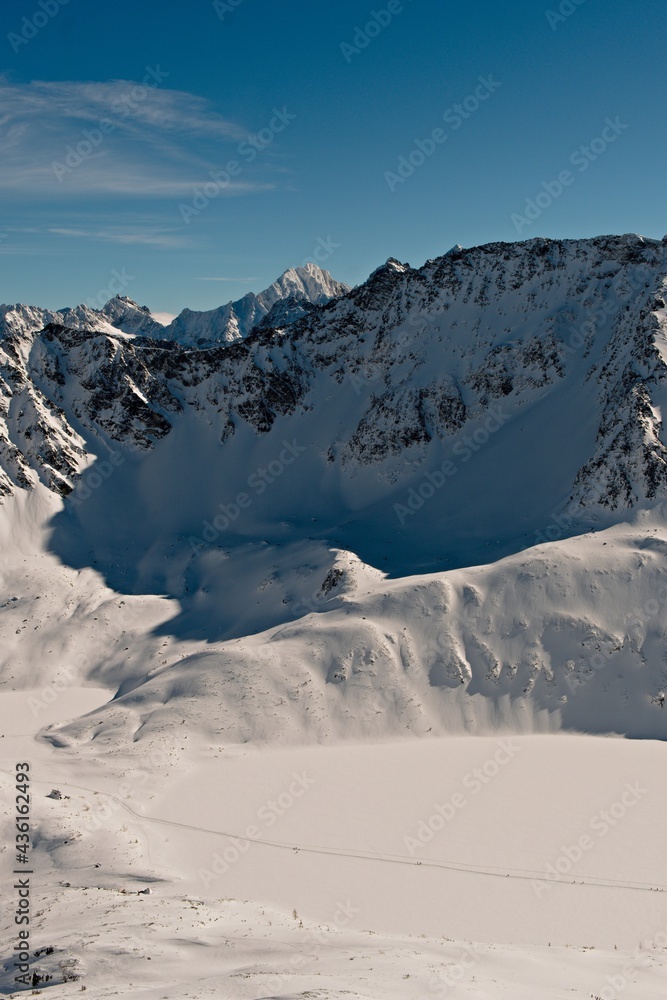 Copper Peak at the bottom of Wielki Staw. The Valley of the Five Polish Ponds.