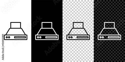 Set line Kitchen extractor fan icon isolated on black and white background. Cooker hood. Kitchen exhaust. Household appliance. Vector