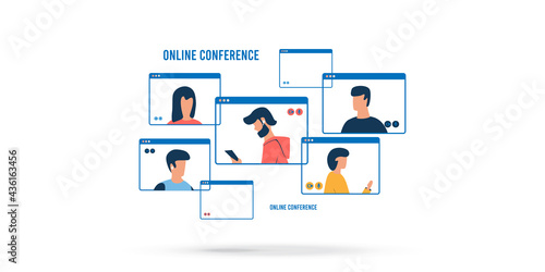 People in computer windows frame abstract illustration
