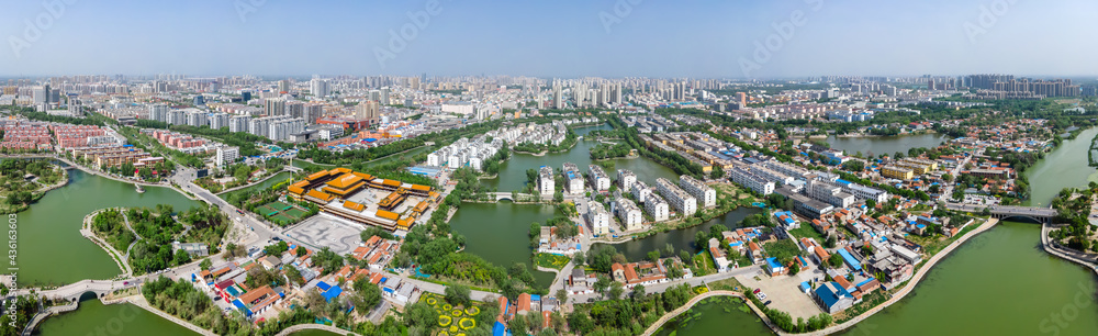 Aerial panorama of Dongchang ancient city in Liaocheng, Shandong Province