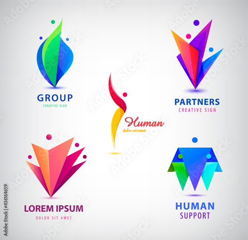 Vector set of men, people group, family logos. Child adoption logo collection and charitable foundations.