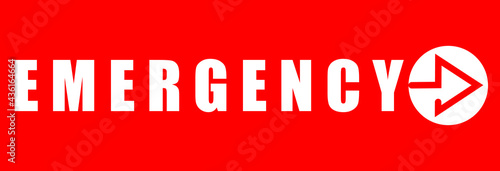 Emergency sign.Banner with word emergency with a white arrow.Red pointer.Vector icon.