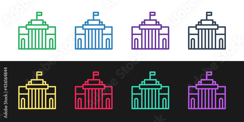 Set line Prado museum icon isolated on black and white background. Madrid, Spain. Vector photo