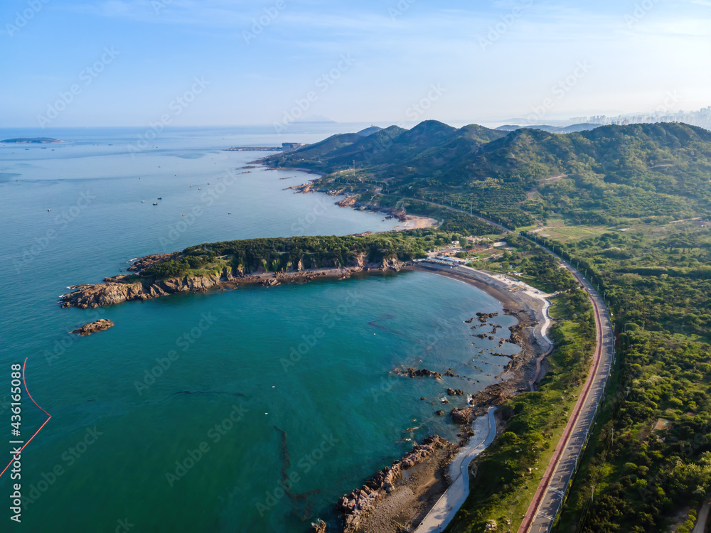 Obraz premium Aerial photography of Qingdao West Coast Island Highway