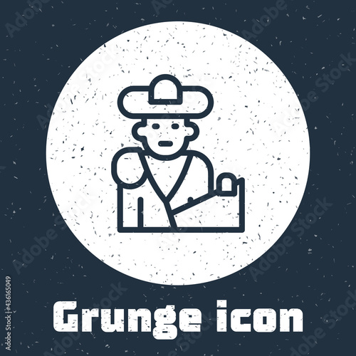 Grunge line Spain bullfight, matador icon isolated on grey background. Traditional Spanish entertainment. Monochrome vintage drawing. Vector
