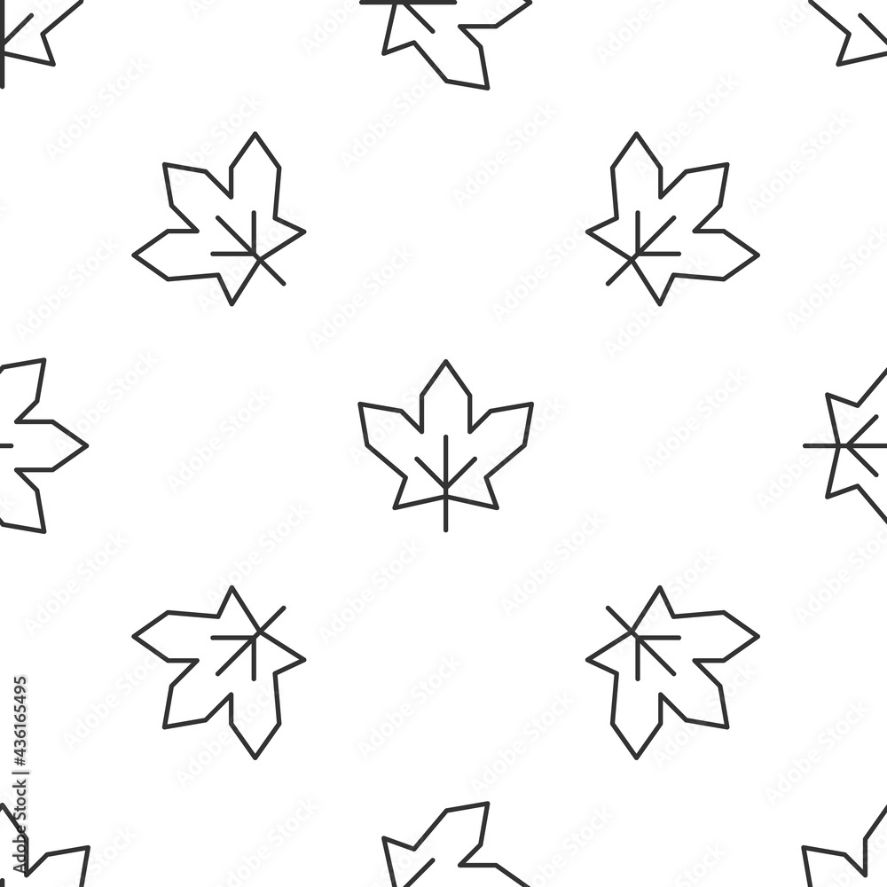 Grey line Canadian maple leaf icon isolated seamless pattern on white background. Canada symbol maple leaf. Vector