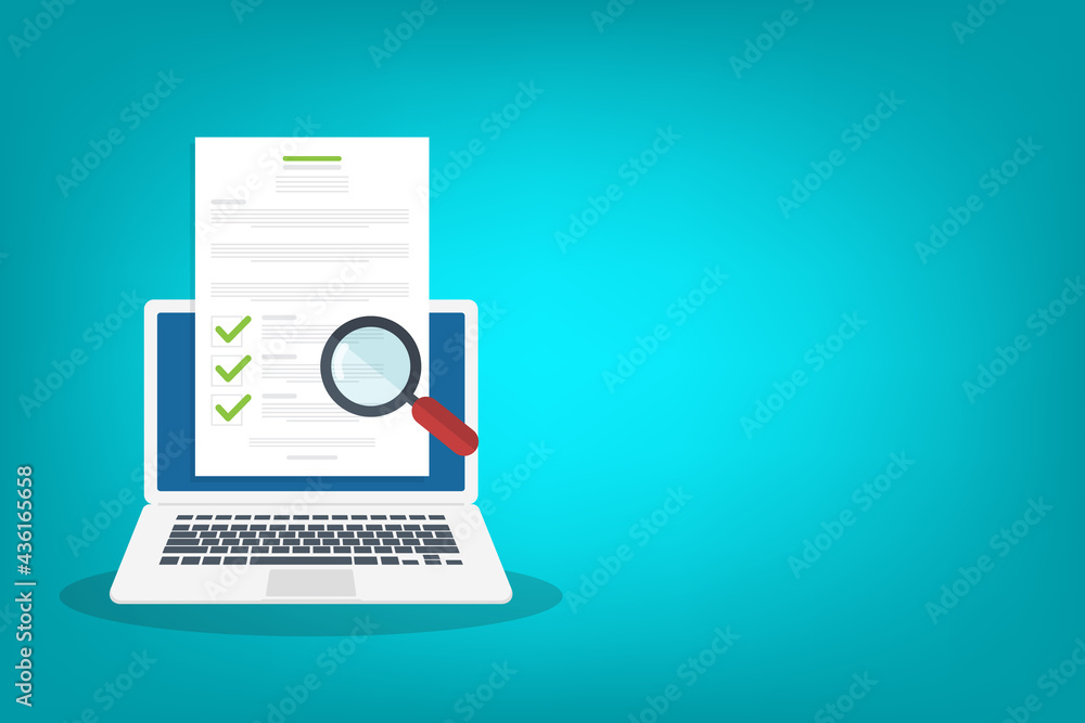 Online digital document inspection or assessment evaluation on laptop computer, contract review, analysis, inspection of agreement contract, compliance verification. Online digital document inspection or assessment evaluation on laptop computer, contract review, analysis, inspection of agreement contract, compliance verification.