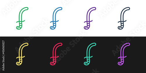 Set line Medieval sword icon isolated on black and white background. Medieval weapon. Vector