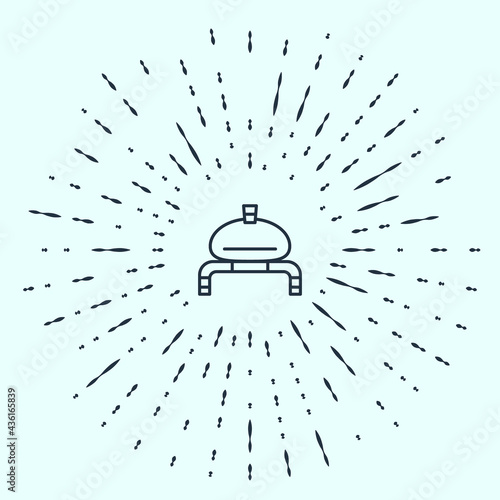 Black line Bread and salt on towel icon isolated on grey background. National food loaf. Traditional ukrainian wedding bread. Abstract circle random dots. Vector