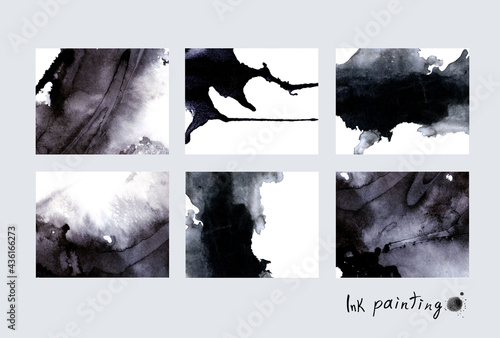 Ink painting. Ink stains, isolated on white background. Paint wash. photo