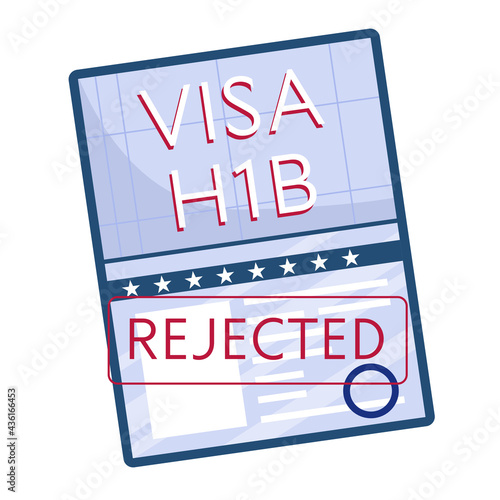 Rejected working American visa, top view, isolated on a white background. H1B visa. Vector illustration in a flat style.