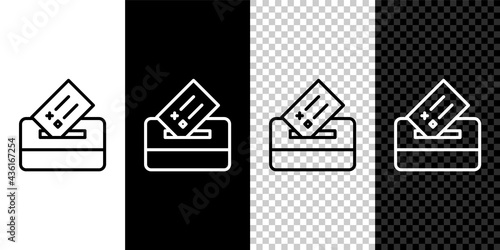 Set line Vote box or ballot box with envelope icon isolated on black and white background. Vector