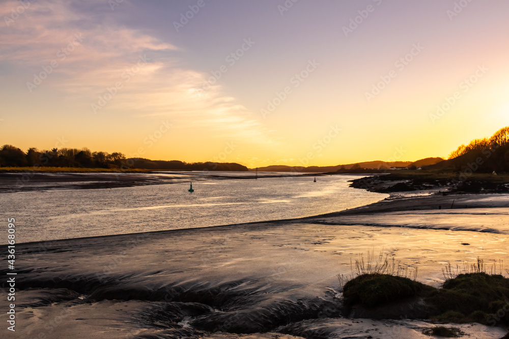 River Dee estuary at sunset in winter at Kirkcudbright, Scotland