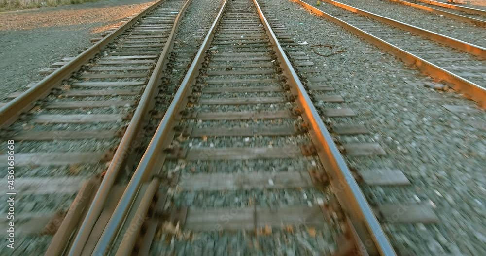 View with several railways train journey point of view from driver View with several railways train journey point of view from driver