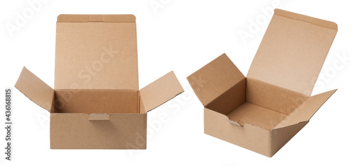 Empty cardboard box isolated on white background.