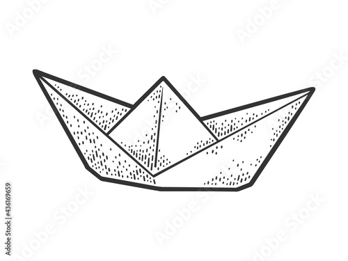 paper boat line art sketch raster illustration