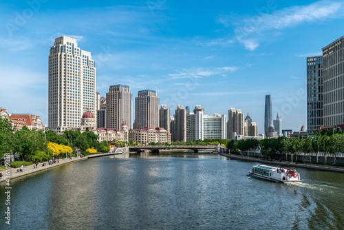 Street View of modern architecture along Haihe River in Tianjin © 昊 周