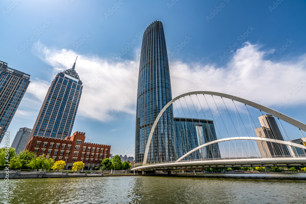 Fototapeta premium Street View of modern architecture along Haihe River in Tianjin