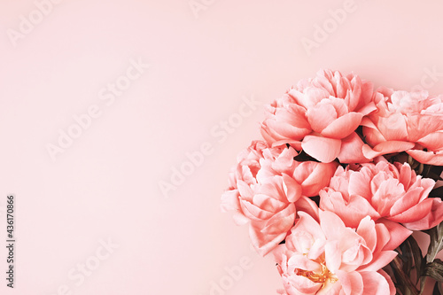 Bouquet of pink peonies. Artisan florist  floral shop  flowers delivery concept  greeting card idea