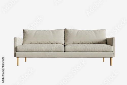 Fotografía 2 seat fabric beige color sofa comfy with wood legs on white background
