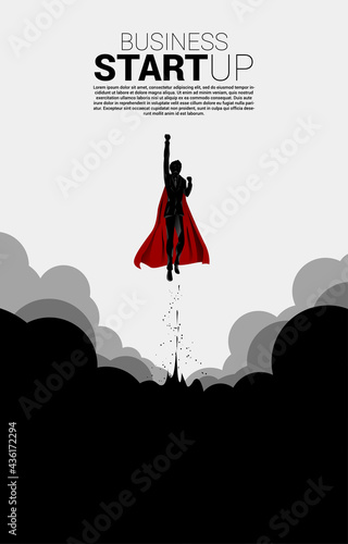 Silhouette of businessman flying sky from the cloud. Business Concept for start up and fast growth company.