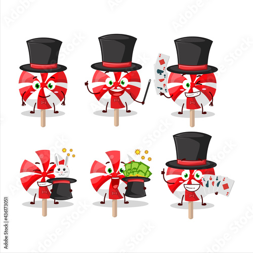 Red white peppermint lolipop cartoon character with love cute emoticon