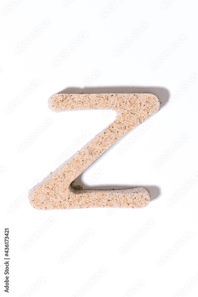 Letter Z of the sand isolated in white. summer concept. alphabet. Letter Z of the sand isolated in white. summer concept. alphabet.